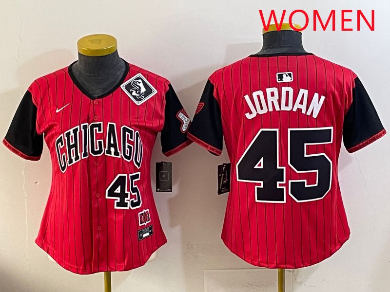 Women 2025 Chicago White Sox #45 Jordan Red Joint Name Nike MLB Jersey style 6->women mlb jersey->Women Jersey